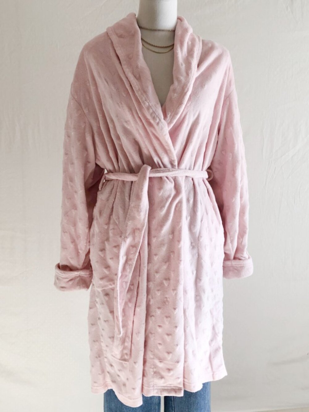 Starialle Pink Heart Embossed Cozy Robe Size L